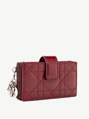 Christian Dior Lady Dior Jasmine Cherry Red Patent Cannage Calfskin Card Holder